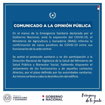 Agricultura y Ganadería confirma casos positivos de Covid-19 en funcionarios - ADN Paraguayo