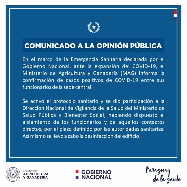 Agricultura y Ganadería confirma casos positivos de Covid-19 en funcionarios - ADN Paraguayo