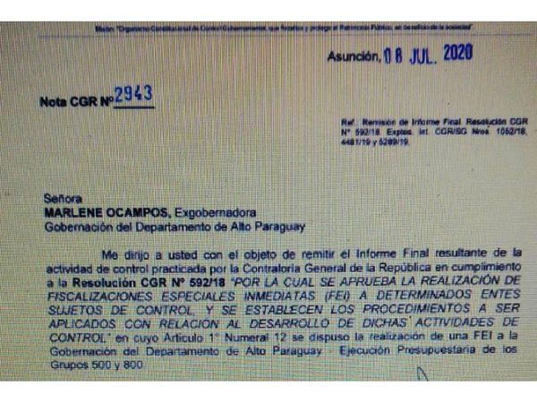 Detectan millonario faltante en Gobernación de Alto Paraguay