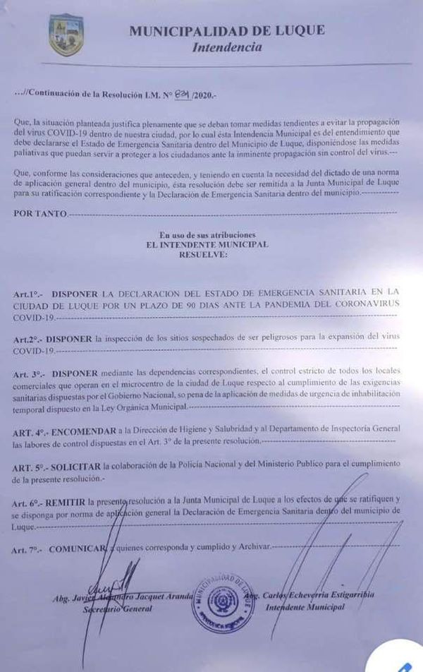 Recién ahora Municipalidad de Luque declara emergencia por aumento de casos de covid-19 - Nacionales - ABC Color