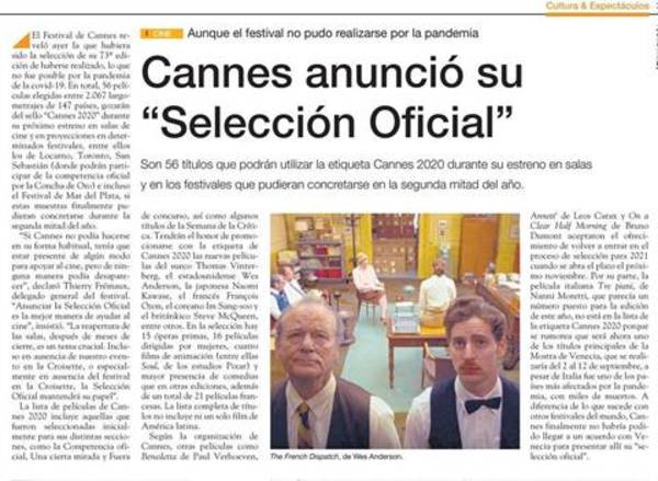 La Crónica Francesa fue distinguida en la selección oficial del Festival de Cannes 2020