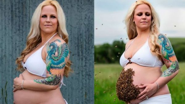 Mujer embarazada posa con miles de abejas en su vientre y recibe ola de críticas