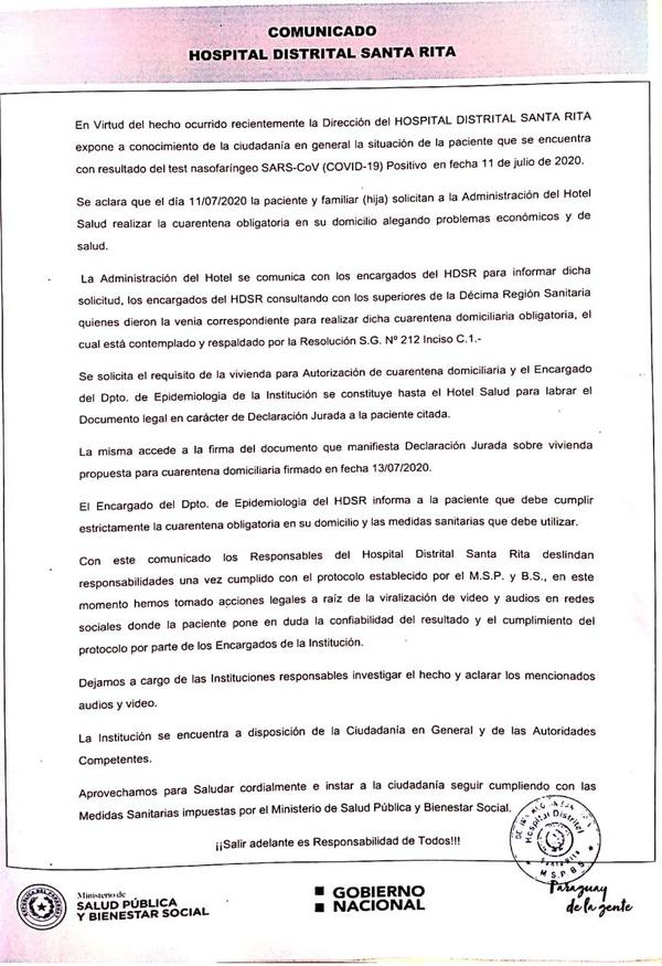 Absurda justificación de los directores del hospital de Santa Rita