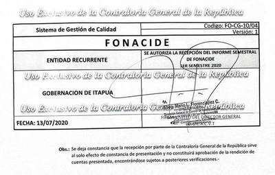 GOBERNACIÓN DE ITAPÚA PRESENTA EN TIEMPO Y FORMA RENDICIÓN DE FONACIDE