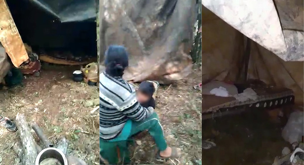 MADRE EMBARAZADA Y SUS TRES HIJOS, VIVE BAJO UNA CARPA EN UN MONTE DE MARIA AUXILIADORA