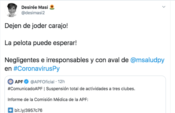 HOY / Tuit de Desirée desata ira de futboleros: “Dejen de joder carajo”