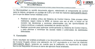 Contraloría califica como deficiente sistema de control en Coronel Bogado