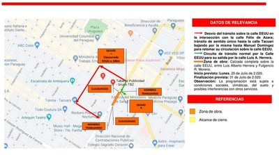 Un tramo de la avenida Estados Unidos estará clausurado desde este lunes - Nacionales - ABC Color