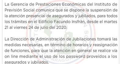El IPS suspende la atención presencial