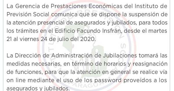 El IPS suspende la atención presencial