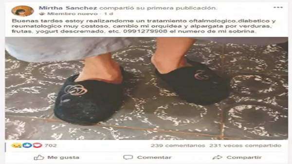 Doña pidió trueque de su vieja alpargata por frutas y verduras