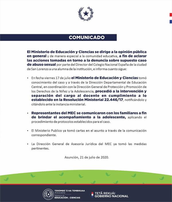 Separan del cargo a director de colegio denunciado por presunto abuso sexual - ADN Paraguayo