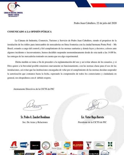 Inconvenientes obligan a la suspensión del delivery fronterizo
