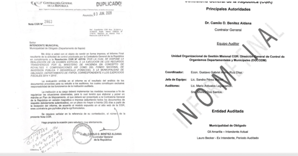 Ejercicio Fiscal 2014/15: Contraloría solicita documentos a la Municipalidad de Obligado