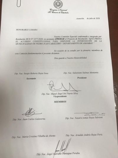 Dictamen favorable para intervención de comuna de Pedro Juan - Nacionales - ABC Color