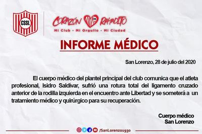 Confirman lesión de Saldívar - San Lorenzo - ABC Color