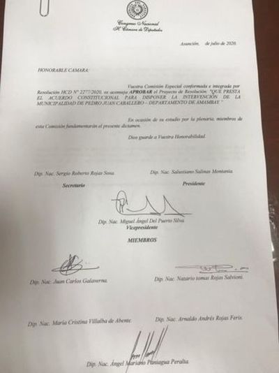 Dictamen favorable para intervención de comuna de Pedro Juan