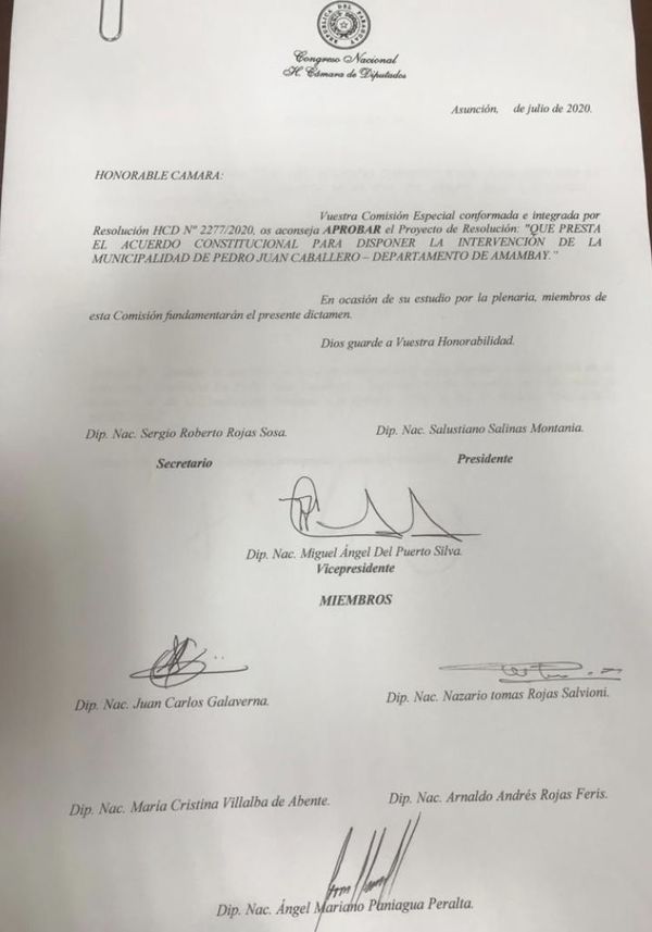 Dictamen favorable para intervención de comuna de Pedro Juan