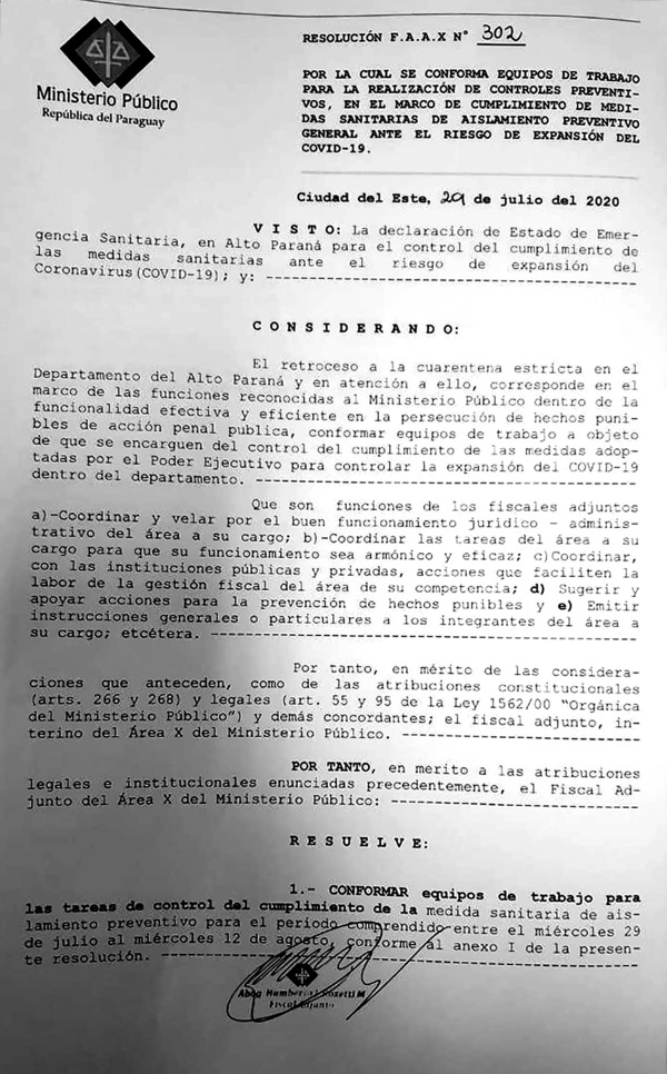 Fiscalía conforma grupos de trabajo para controles durante cuarentena
