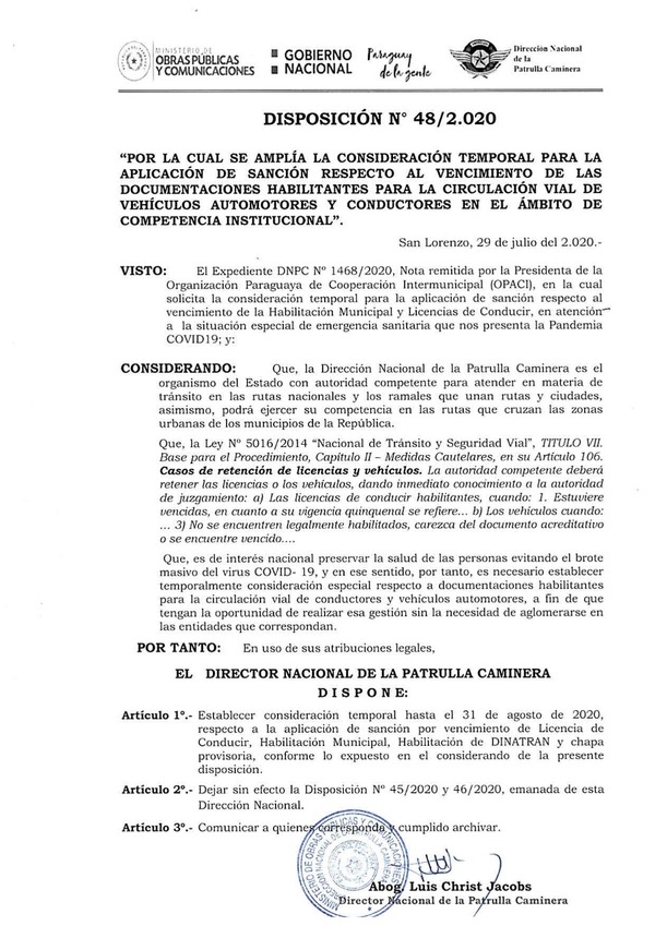 Caminera: No aplicarán sanción hasta el 31 de agosto » San Lorenzo PY