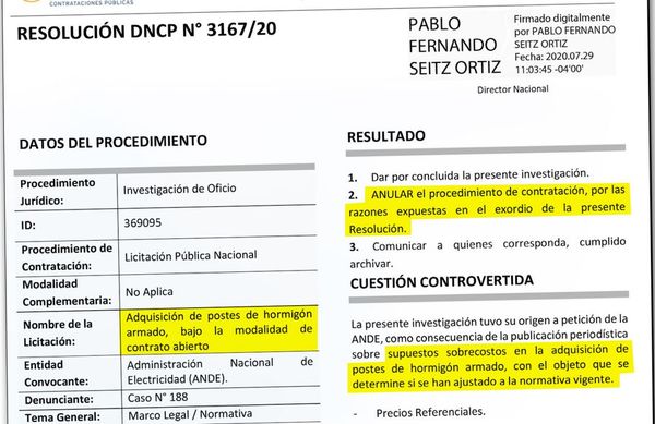 Contrataciones cancela la millonaria compra de columnas sobrefacturadas - Nacionales - ABC Color