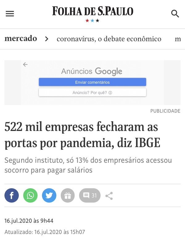 No sirvió de nada sacrificar vidas: 522 mil empresas quiebran en Brasil - El Trueno