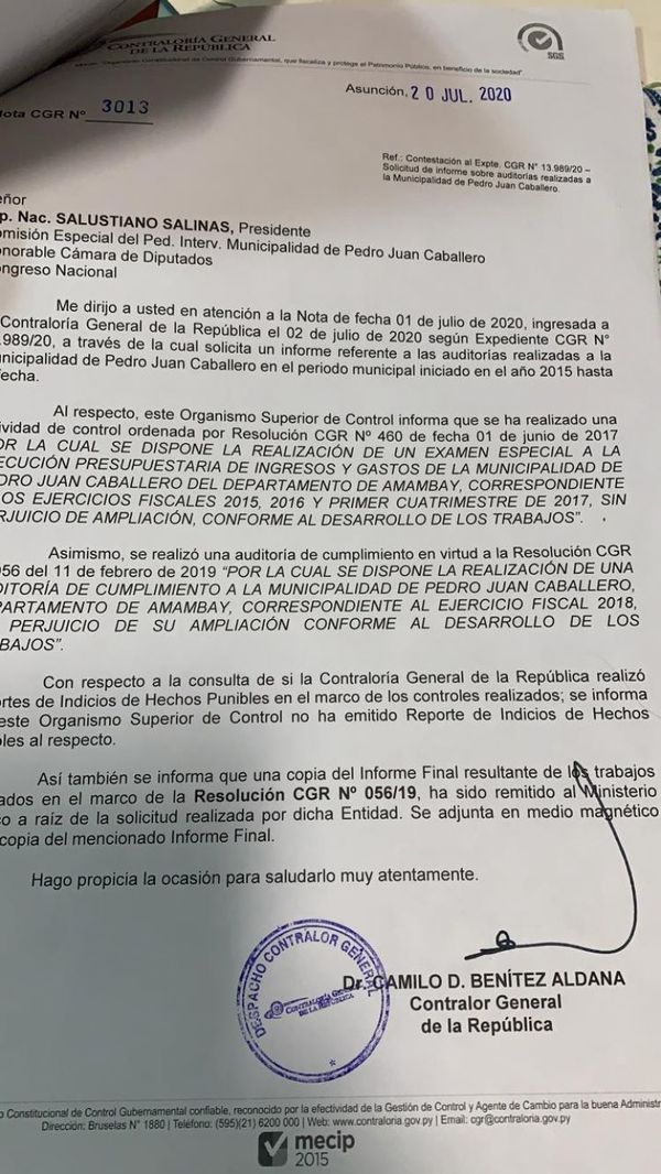 AUDIO: Según informe de Contraloría no existe daño patrimonial en la Municipalidad de PJC