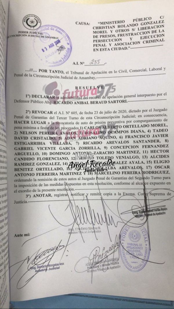 Tribunal de Apelación otorgó medidas a los 18 procesados por la fuga en la penitenciaria regional de Pedro Juan Caballero.