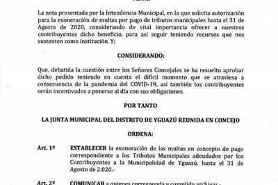 Exoneran multas hasta finales de agosto en Yguazú