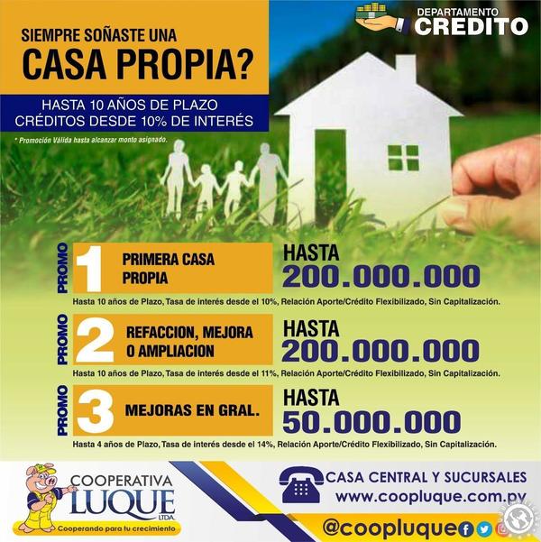 Cooperativa Luque ofrece créditos hasta G. 200 millones para la casa propia • Luque Noticias