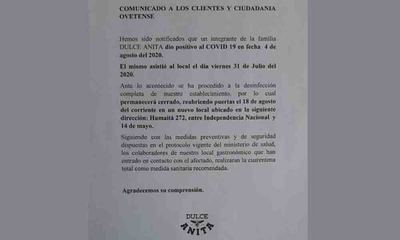 Confitería cierra sus puertas por caso positivo de Covid-19 – Prensa 5