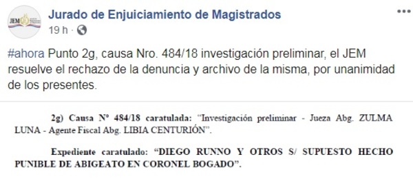 JEM no halla irregularidades en juicio por regulación de honorario que terminó en desalojo