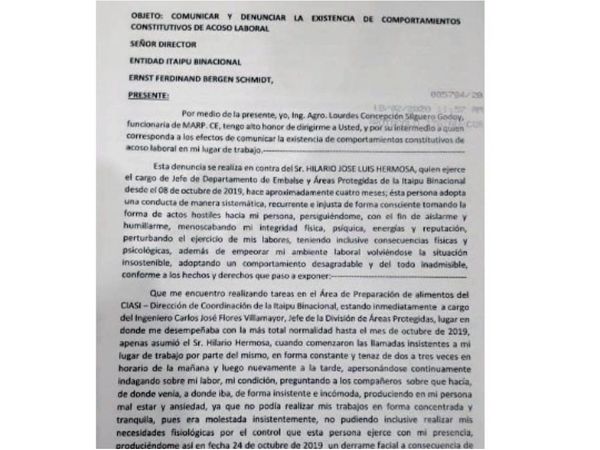 Acusan a alto jefe de Itaipú por acoso laboral y sexual