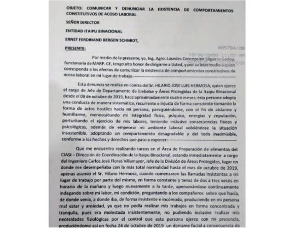 Acusan a alto jefe de Itaipú por acoso laboral y sexual