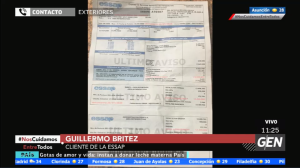 HOY / Guillermo Brítez, cliente de la Essap, sobre denuncia de sobrefacturación.