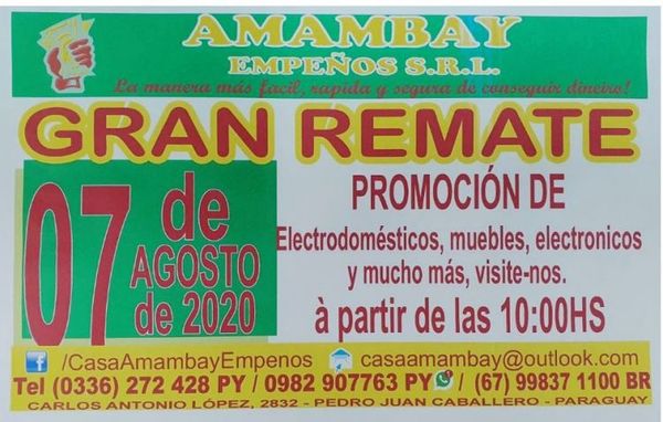 Hoy viernes es el gran remate de Amambay Empeños
