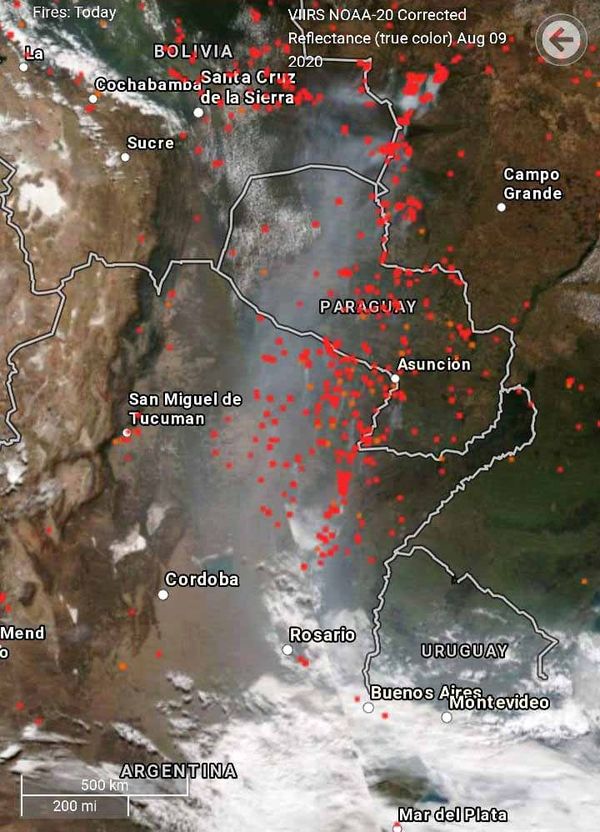 Focos de incendios y humo en el centro sudamericano - Nacionales - ABC Color