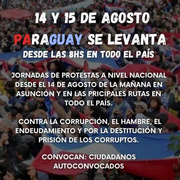 Convocan a movilización contra el Gobierno para este 14 y 15 de agosto - ADN Paraguayo