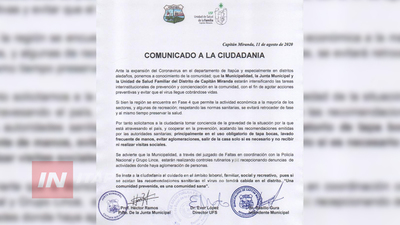 AUTORIDADES SANITARIAS INTENSIFICARÁN CONTROLES EN CAPITÁN MIRANDA