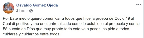 Presidente de Junta Municipal informó que dio positivo a covid-19 » San Lorenzo PY