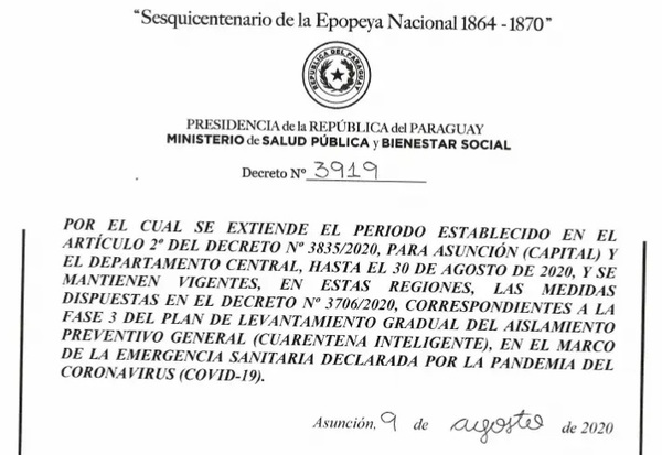 Asunción y Central continúa en fase 3 hasta el 30 de agosto » San Lorenzo PY