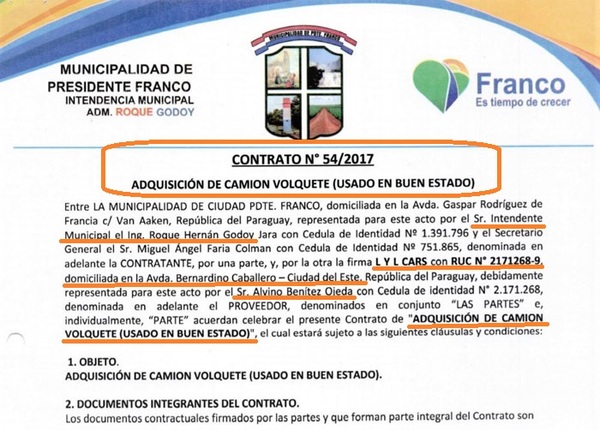 Intendente de FRANCO compro también un CAMIÓN de firma de MALETÍN, pero con otro DUEÑO