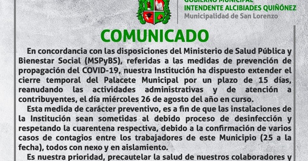 Quiñonez extiende nuevamente cierre de municipalidad