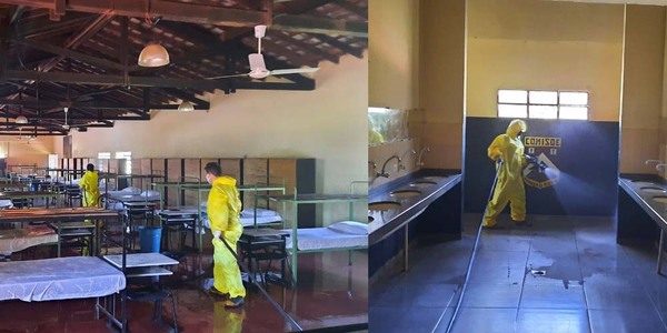 NUEVA DESINFECCIÓN DEL ALBERGUE DEL COMISOE POR LA GOBERNACIÓN Y BOMBEROS.