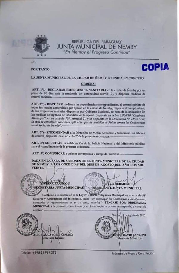 Declaran estado de emergencia sanitaria en la ciudad de Ñemby - Nacionales - ABC Color