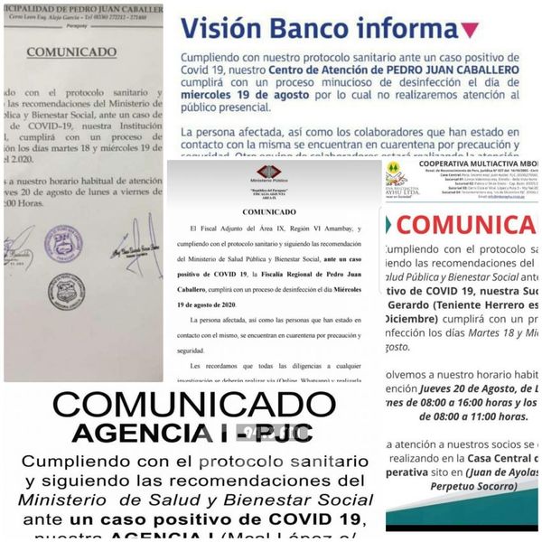 Cierran en Pedro Juan para desinfección de casos de Covid-19, Fiscalia, 2 Bancos y Municipalidad