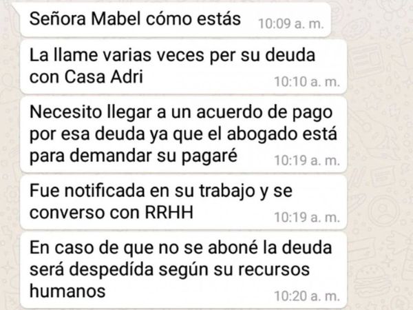 Amenazan a doña trabajadora por deuda de G. 1.000.000
