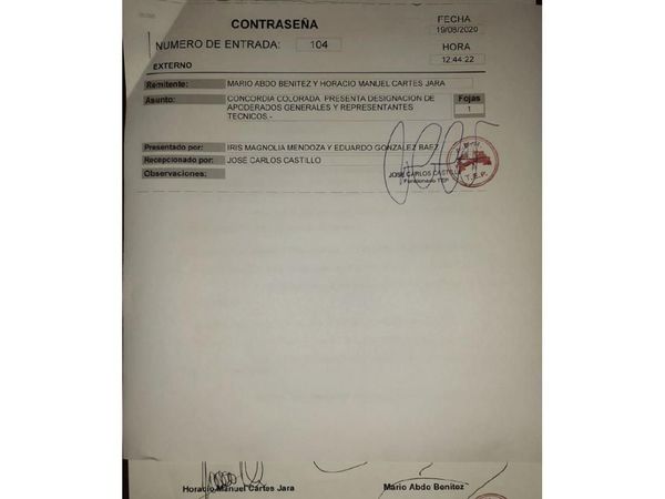Marito y Cartes inscribieron a Concordia ante el TEP