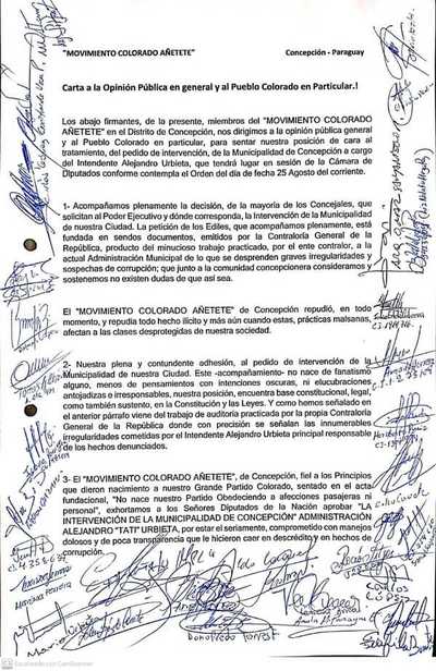 Añetete de Concepción lamenta postura de diputados sobre posible rechazo de  intervención municipal