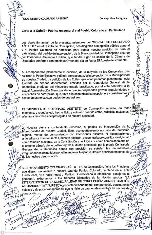 Añetete de Concepción lamenta postura de diputados sobre posible rechazo de intervención municipal